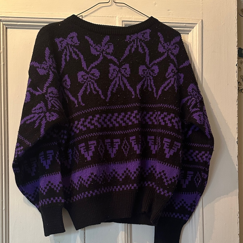 Purple and Black Bow Pattern Sweater